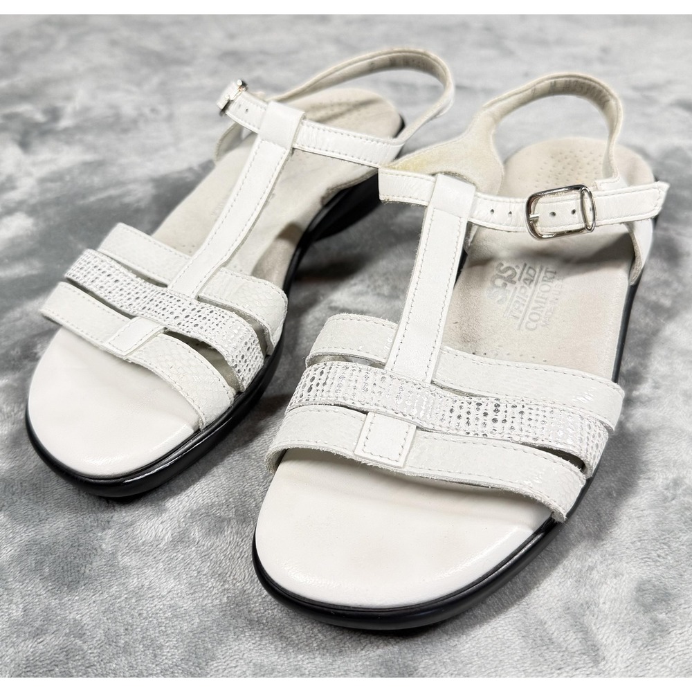 SAS Sandals Shoes Womens Size 7 White Tripad Comfort Slingback Wedge Leather